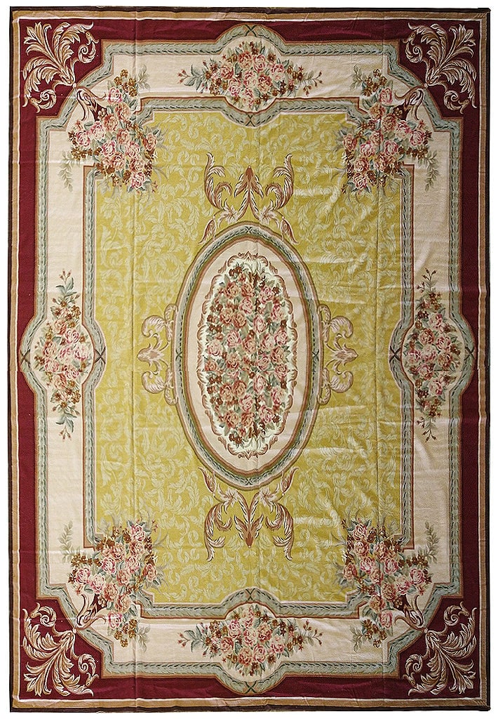 13.1x15.7 French Aubusson Area Rug in Luxurious Gold: 13.1x15.7 French Aubusson Area Rug in Luxurious Gold Free continental US Shipping Step into a realm of timeless elegance with this exquisite French Aubusson Rug in radiant gold. Handcrafted with preci
