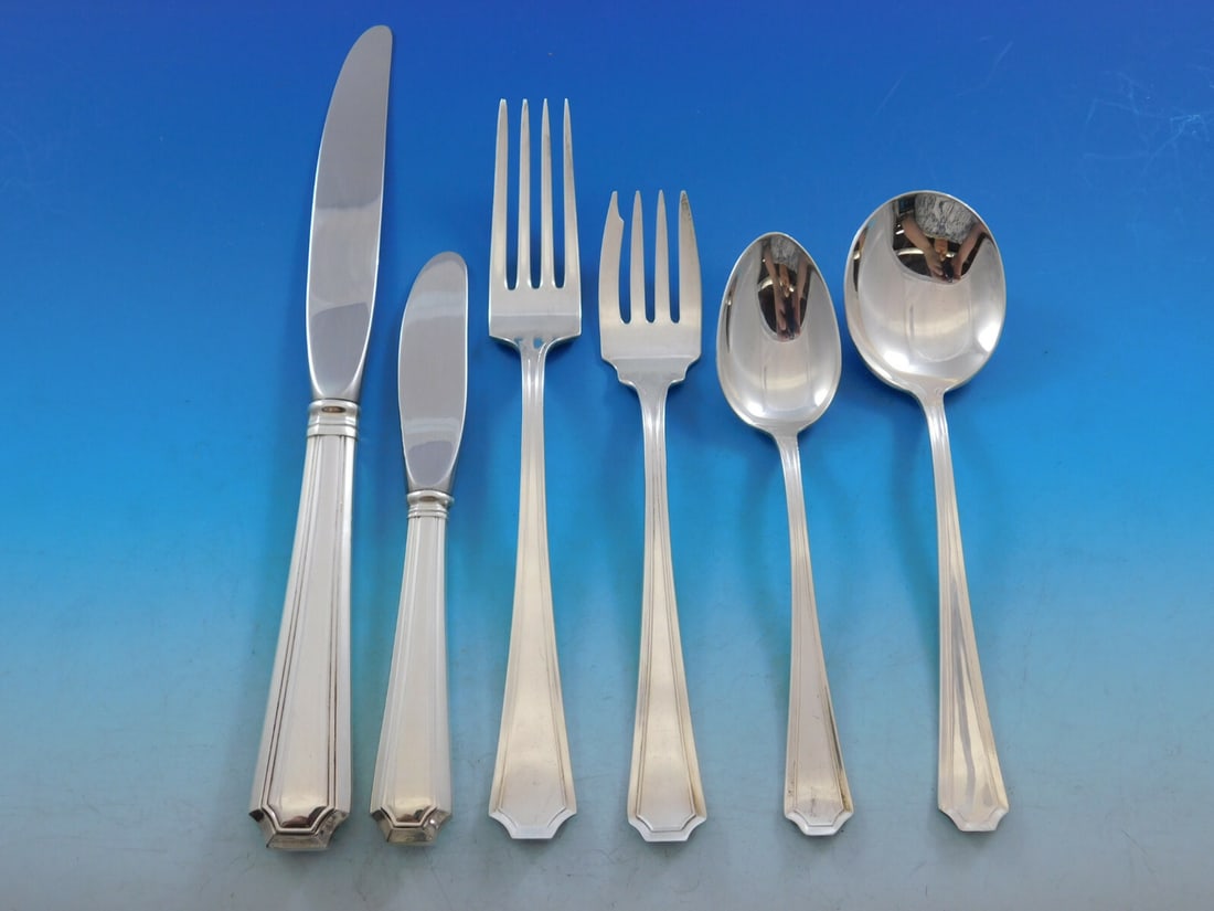 Gorham Fairfax Sterling Silver Flatware Set 77 Pieces for 12 Place Settings: Gorham Fairfax Sterling Silver Flatware Set 77 Pieces for 12 Place Settings Introducing the Fairfax Sterling Silver Flatware Set by Gorham, a stunning collection that embodies casual luxury with timel