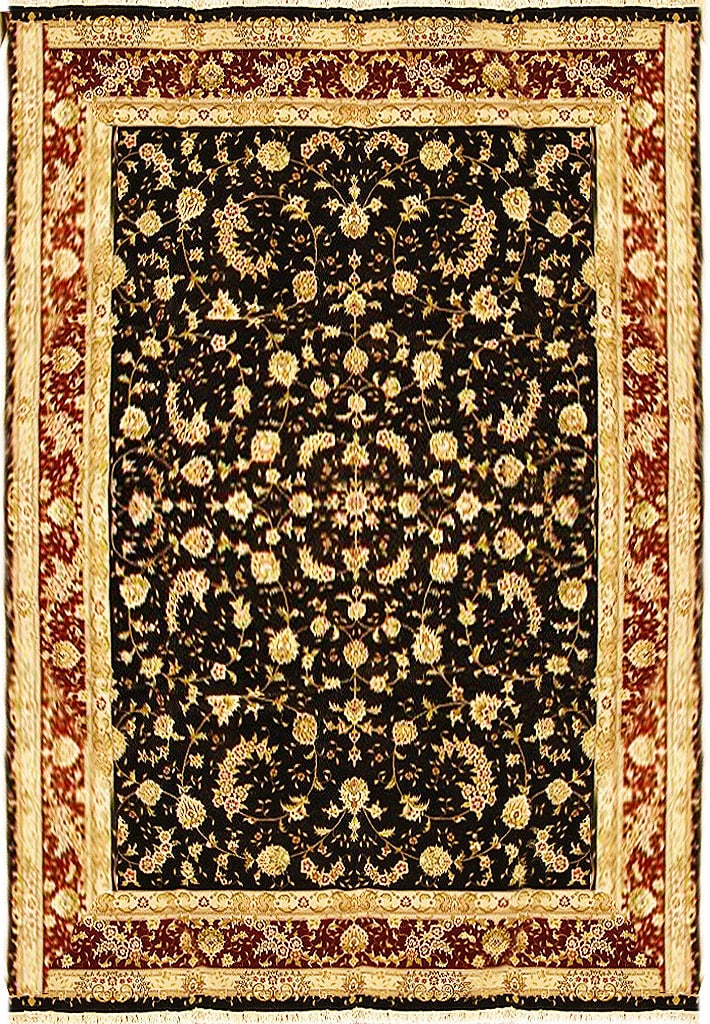 9 x 12 Handmade Wool & Silk Tabriz Rug Black Burgundy: 9 x 12 Handmade Wool & Silk Tabriz Rug Black Burgundy Free continental US Shipping Elevate your home decor with this exquisite 9 x 12 Wool & Silk Quality Rug in a striking Black and Burgundy color sch
