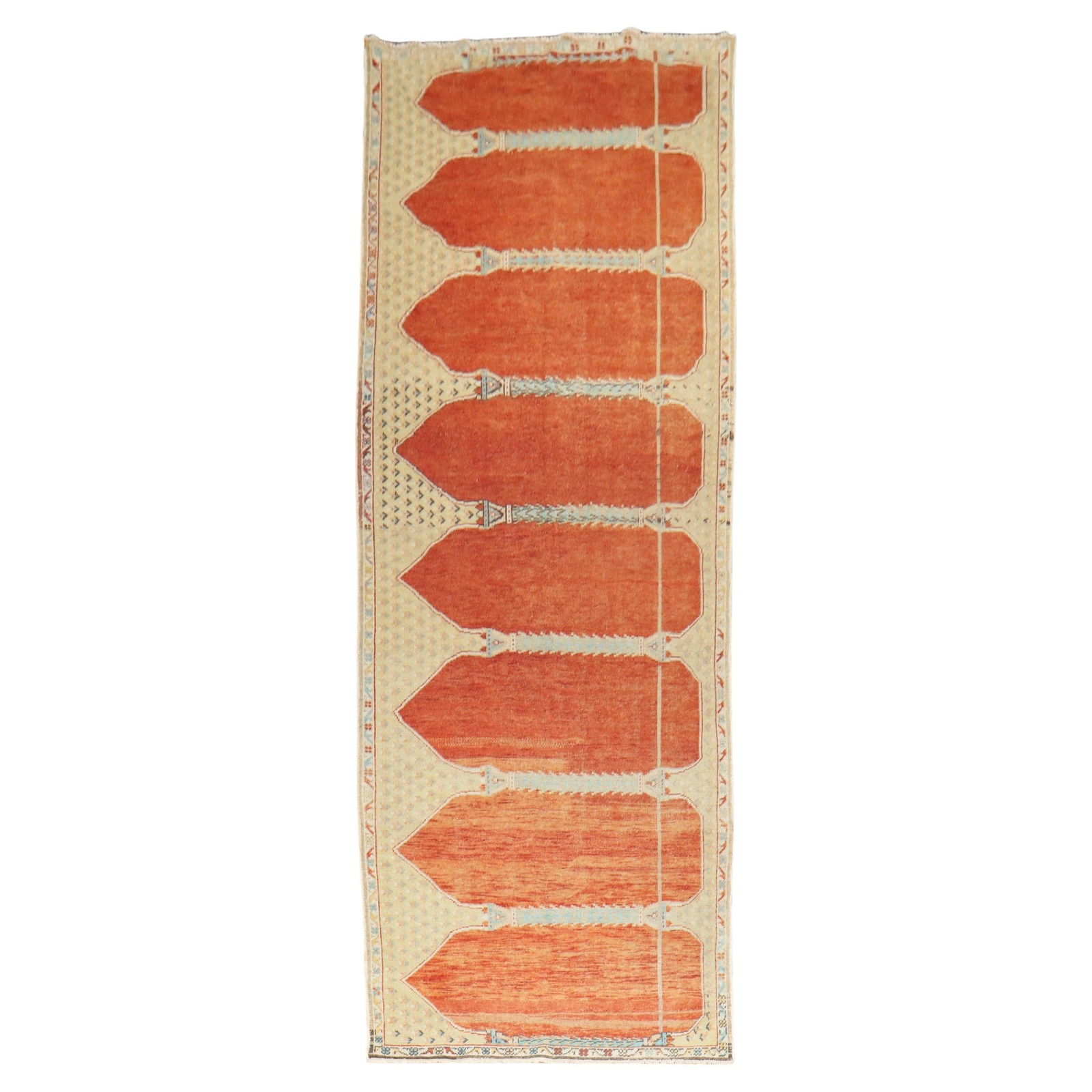 Zabihi Collection Antique Turkish Wool Runner 48 x 139 in Colonial Revival: Zabihi Collection Antique Turkish Wool Runner 48 x 139 in Colonial Revival This exquisite antique Turkish runner from the Zabihi Collection features a stunning column scroll motif, showcasing the arti