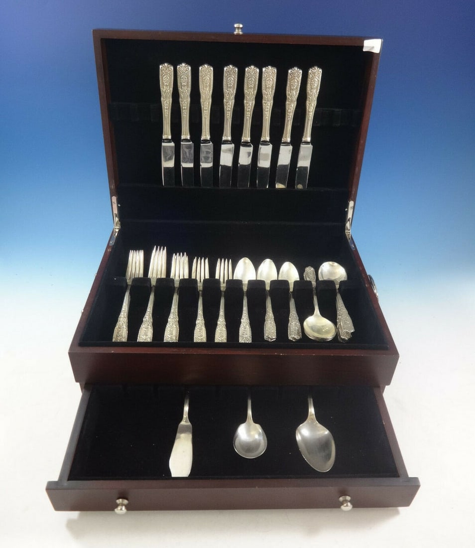 Westmorland Milburn Rose Sterling Silver Flatware Set 43 Pieces for 8: Westmorland Milburn Rose Sterling Silver Flatware Set 43 Pieces for 8 This exquisite Milburn Rose flatware set by Westmorland is crafted from high-quality sterling silver and includes a total of 43 pi