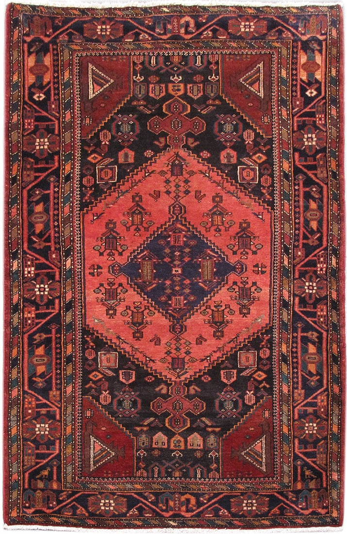 Hand-Knotted 4.4 x 6.11 Red Persian Hamadan Area Rug: Hand-Knotted 4.4 x 6.11 Red Persian Hamadan Area Rug Free continental US Shipping Transform your space with this exquisite 4.4 x 6.11 Red Persian Hamadan Rug, a true masterpiece crafted by skilled art