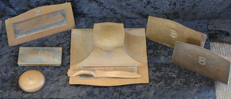 Rare Antique Fred Brosi Arts & Crafts Hammered Copper Desk Set of 7 (1 of 12)