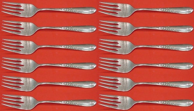 Reed & Barton Silver Wheat Sterling Silver Salad Forks Set of 12: Reed & Barton Silver Wheat Sterling Silver Salad Forks Set of 12 Enhance your dining experience with this exquisite set of 12 Sterling Silver Salad Forks by Reed & Barton. Each fork features the elega