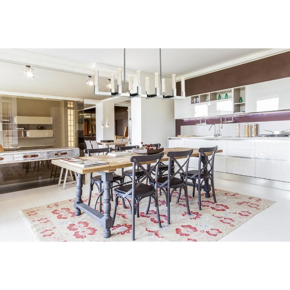 Noemi 48 Inch Modern Chrome LED Crystal Chandelier for Dining or Kitchen Island: Noemi 48 Inch Modern Chrome LED Crystal Chandelier for Dining or Kitchen Island The Noemi 48-inch LED chandelier features a modern linear design with a chrome-plated finish and seeded crystal glass ro