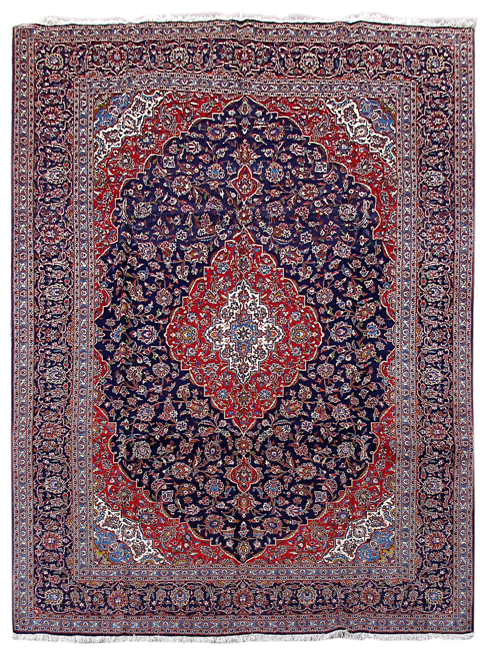 10'2" x 14'1" Navy Blue Persian Kashan Area Rug Handcrafted Wool: 10'2" x 14'1" Navy Blue Persian Kashan Area Rug Handcrafted Wool Free continental US Shipping Elevate your living space with the exquisite 10' 2" x 14' 1" Navy Blue Persian Kashan Rug. Handcrafted by