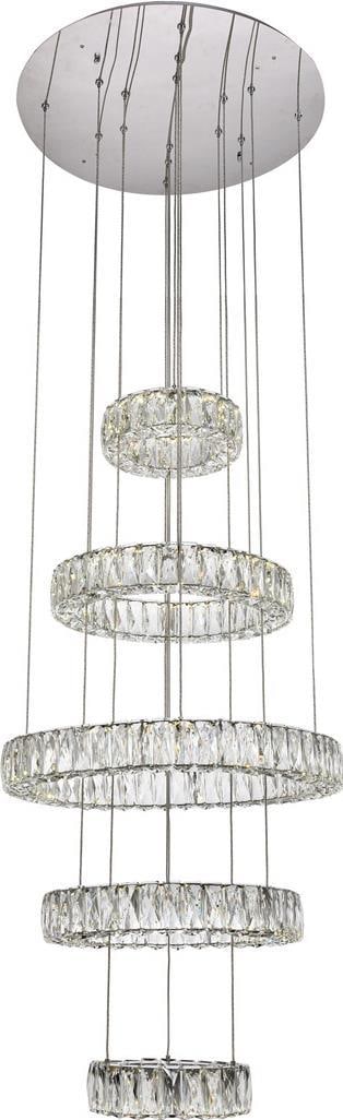 Elegant Lighting Monroe Adjustable Chrome Pendant Light with Crystal Finish: Elegant Lighting Monroe Adjustable Chrome Pendant Light with Crystal Finish Illuminate your space with this stunning Adjustable Chrome Pendant Light featuring a beautiful crystal finish. This transiti