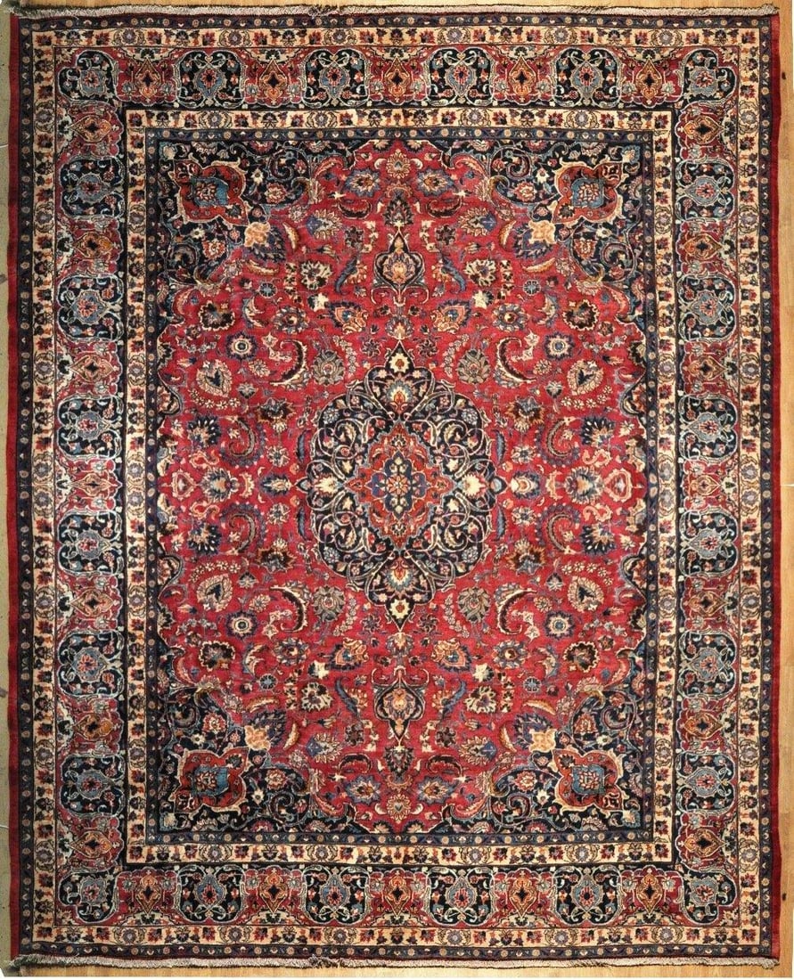 Handcrafted Persian Mashad Rug 10'2 x 12'7 Rich Colors Red Black: Handcrafted Persian Mashad Rug 10'2 x 12'7 Rich Colors Red Black Free continental US Shipping Transform your living space with the exquisite beauty of this handcrafted Persian Mashad Rug. Measuring 10