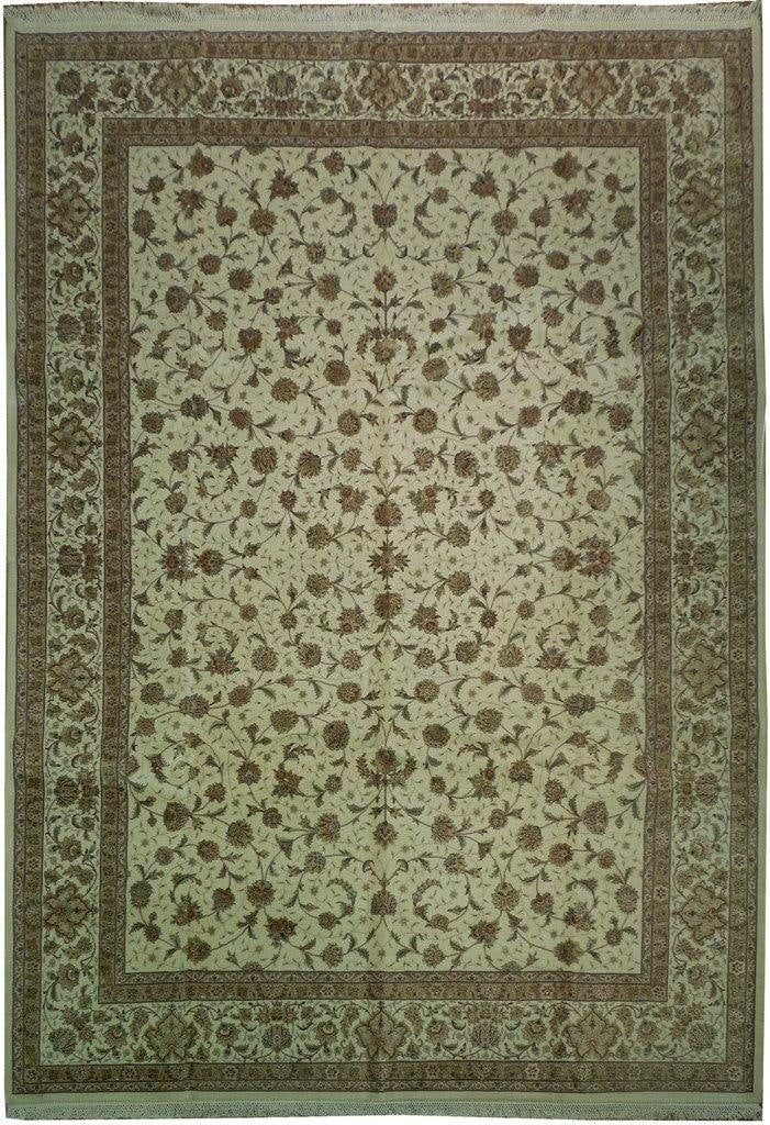 Ivory High-Quality Wool Silk Sino Rug 9'10 x 13'11 Handmade China: Ivory High-Quality Wool Silk Sino Rug 9'10 x 13'11 Handmade China Free continental US Shipping Elevate your home decor with this exquisite 9' 10" x 13' 11" Ivory High-Quality Wool Silk Sino Rug. Metic