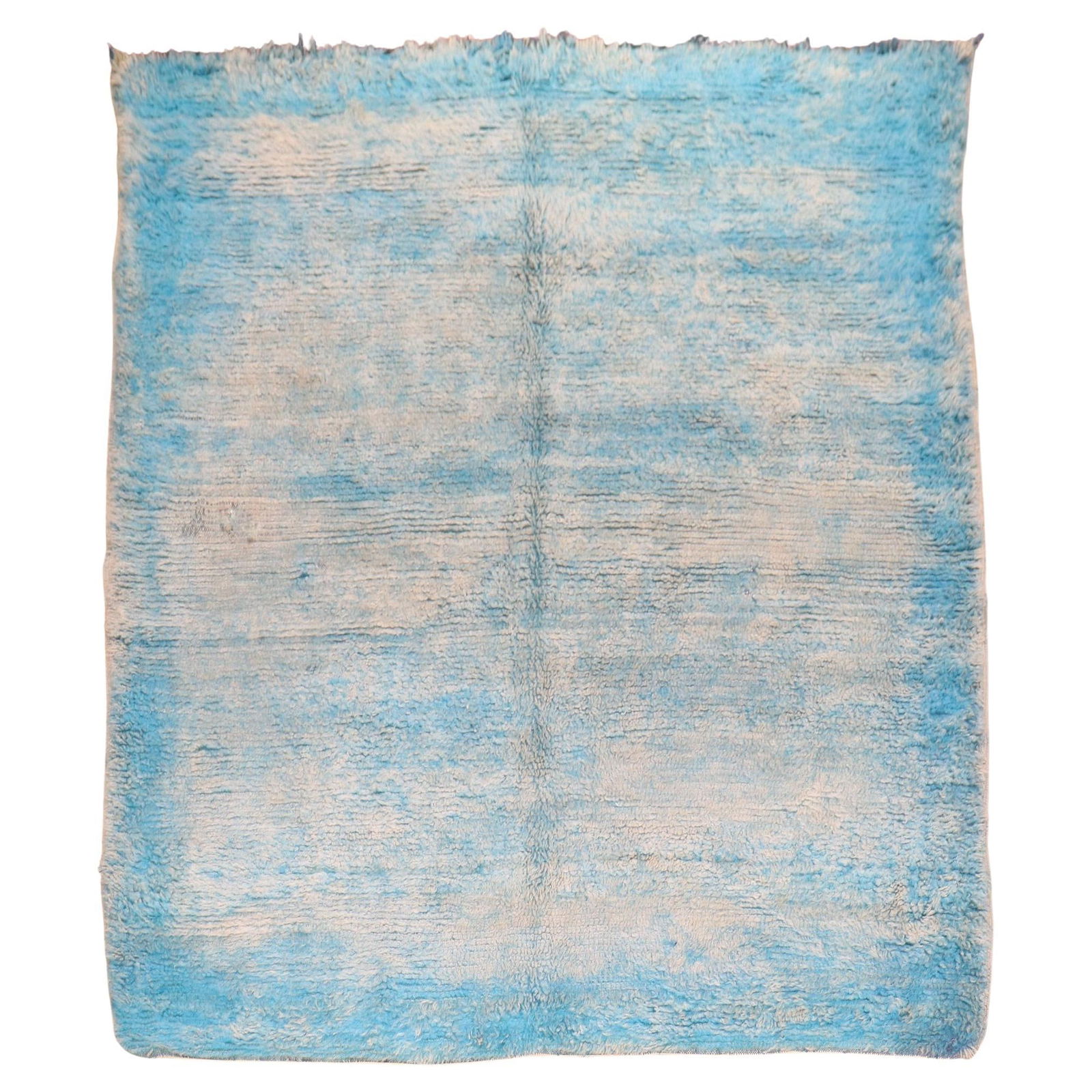 Sky Blue Bohemian Hand-Woven Moroccan Square Rug 7' x 8'3'': Sky Blue Bohemian Hand-Woven Moroccan Square Rug 7' x 8'3'' Introducing a stunning Sky Blue Vintage Moroccan Square Rug that brings a touch of bohemian style to any space. Crafted from high-quality wo