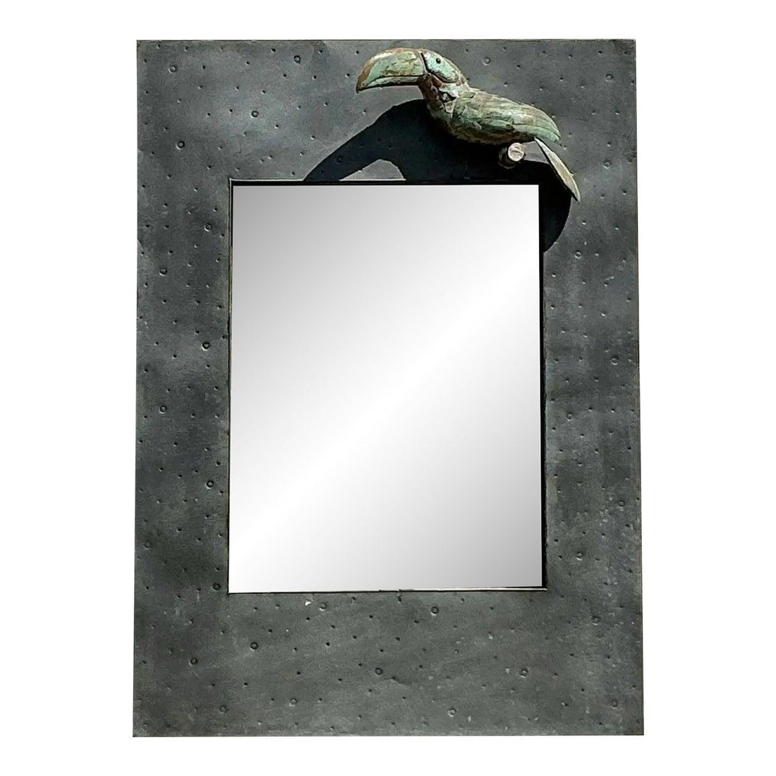Vintage Coastal Hammered Metal Toucan Mirror 35.75 x 49.25 Gray: Vintage Coastal Hammered Metal Toucan Mirror 35.75 x 49.25 Gray Transform your space with this captivating vintage coastal mirror, featuring a striking hammered metal frame and a sculptural toucan gra