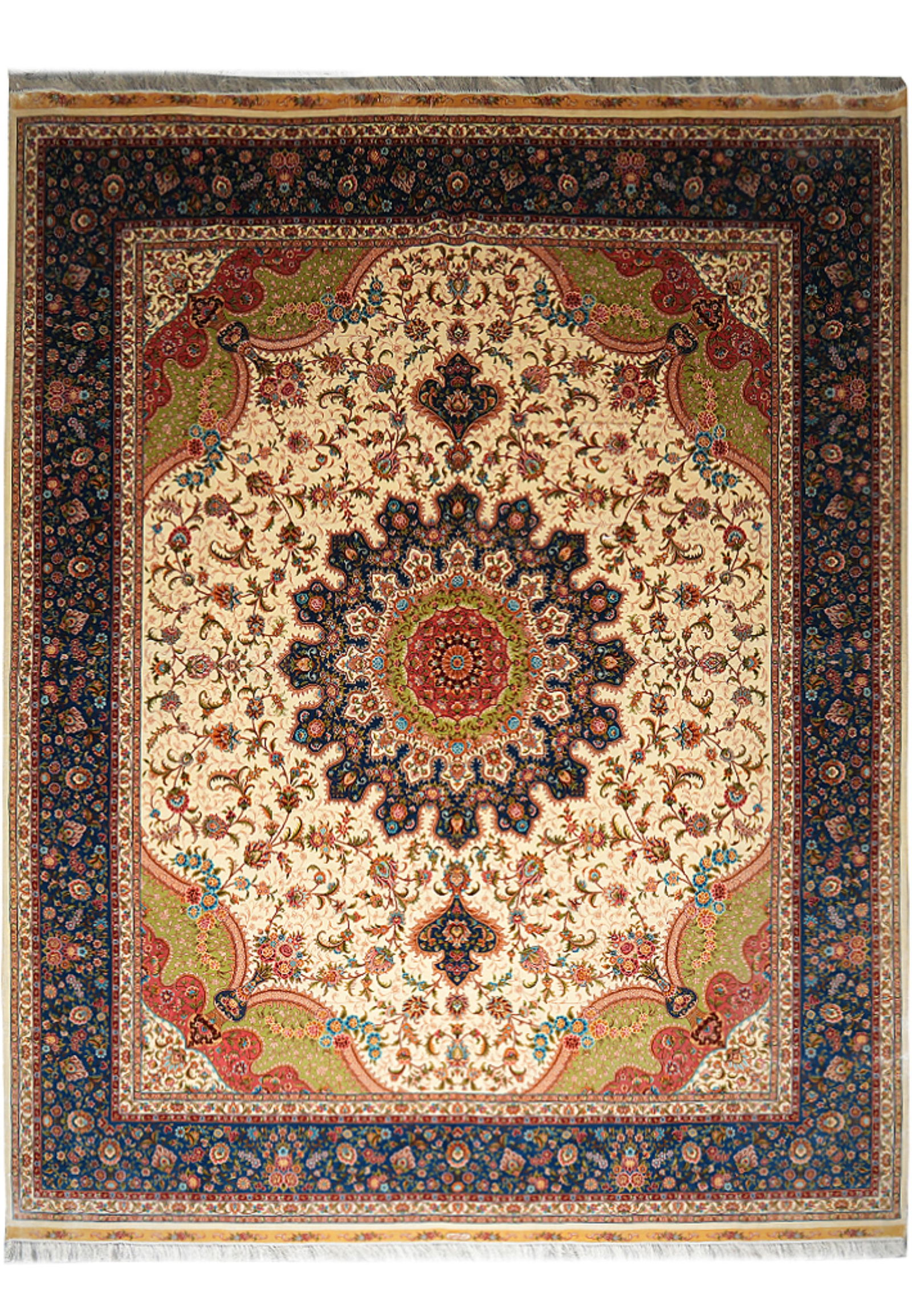 8 x 10 Silk Handmade Rug Central Medallion Artisan Design: 8 x 10 Silk Handmade Rug Central Medallion Artisan Design Free continental US Shipping This 8 x 10 handmade rug features a central medallion design, meticulously crafted from premium silk. The rug sho