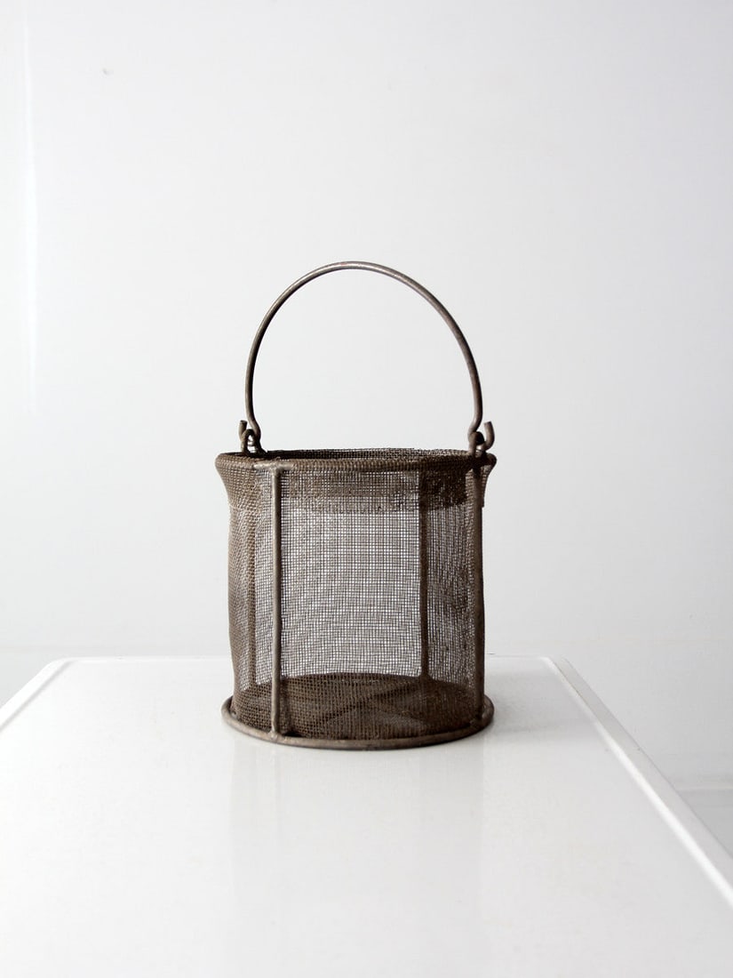 Vintage Wire Mesh Basket with Bail Handle for Storage and Decor (1 of 6)