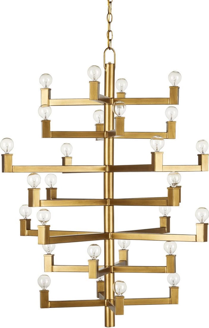 Currey Andre Brass Chandelier 28 Lights Adjustable Height: Currey Andre Brass Chandelier 28 Lights Adjustable Height Illuminate your space with this stunning Modern Brass Chandelier featuring 28 lights, designed in a transitional style. Crafted from durable w