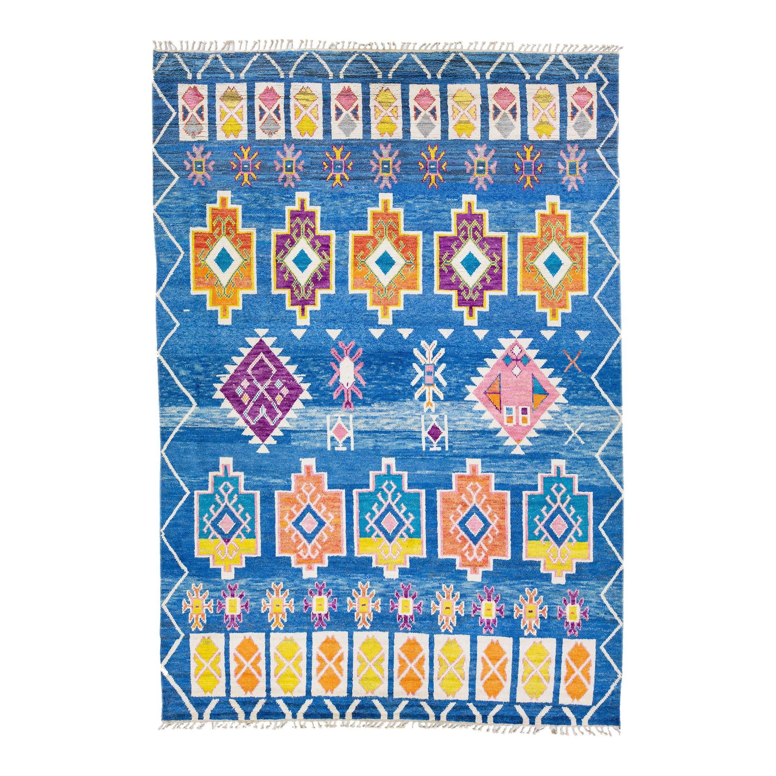 Handmade Blue Wool Moroccan Rug Geometric Tribal Design 10' x 14'5 (1 of 10)