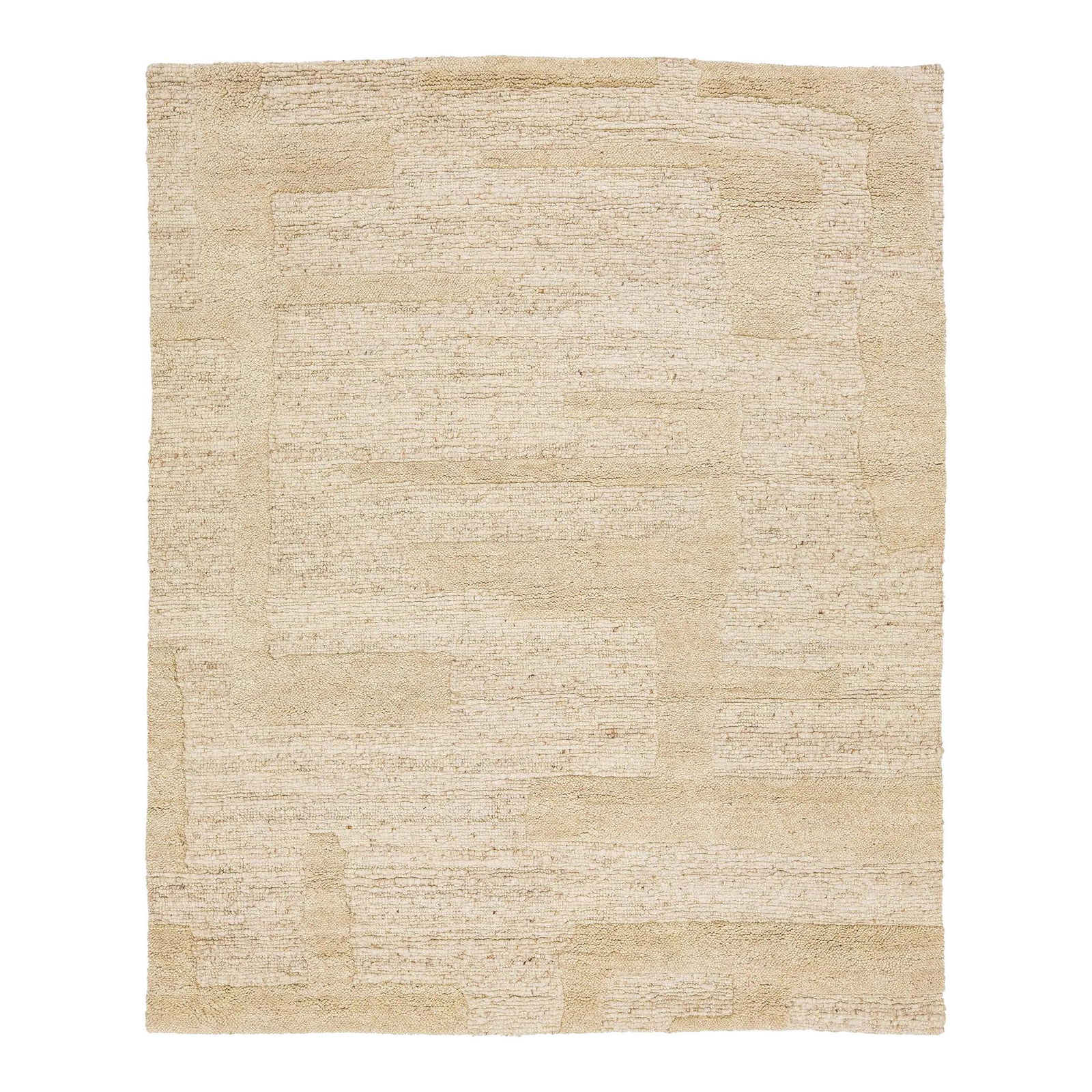 Beige Geometric Pattern Wool Rug 8' x 10': Beige Geometric Pattern Wool Rug 8' x 10' Elevate your space with this exquisite hand-knotted Moroccan-style wool rug, featuring a modern and elegant design in a natural beige-tan hue. The rug is ador