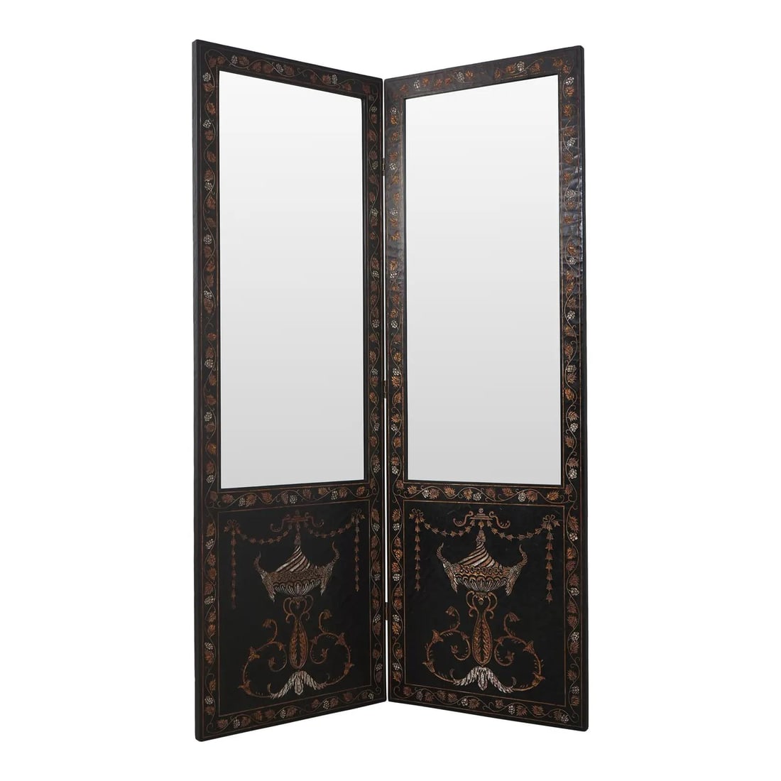 Maitland Smith Neoclassical 2 Panel Mirror Dressing Screen: Maitland Smith Neoclassical 2 Panel Mirror Dressing Screen Enhance your living space with this exquisite Maitland Smith 2 Panel Mirror Dressing Screen, featuring a timeless Neoclassical design. Crafte