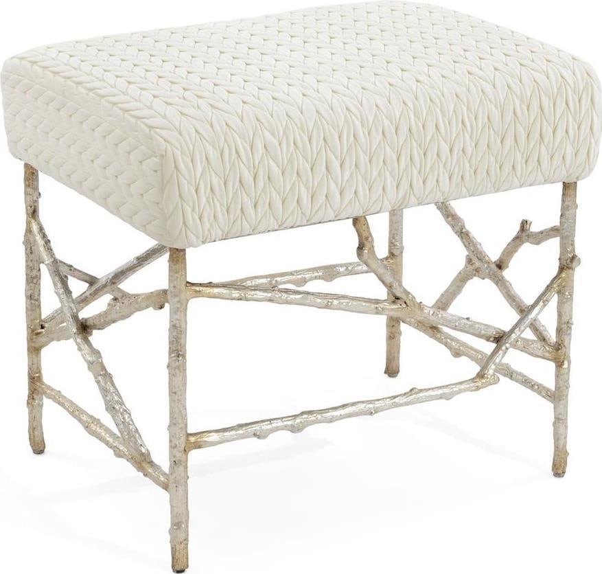 John-Richard Transitional Silver Ottoman with Branch-Style Base: John-Richard Transitional Silver Ottoman with Branch-Style Base This elegant silver ottoman features a unique branch-style base, making it a striking addition to any transitional decor. The ottoman is