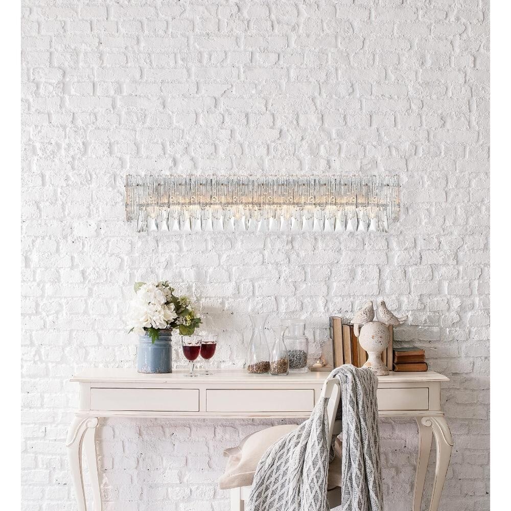 Elegant Lighting Emilia 8-Light Chrome Wall Sconce 34.5-inch Modern Crystal Fixture: Elegant Lighting Emilia 8-Light Chrome Wall Sconce 34.5-inch Modern Crystal Fixture Enhance your home with this elegant 34.5-inch Chrome Wall Sconce, featuring a stunning combination of chrome, crysta