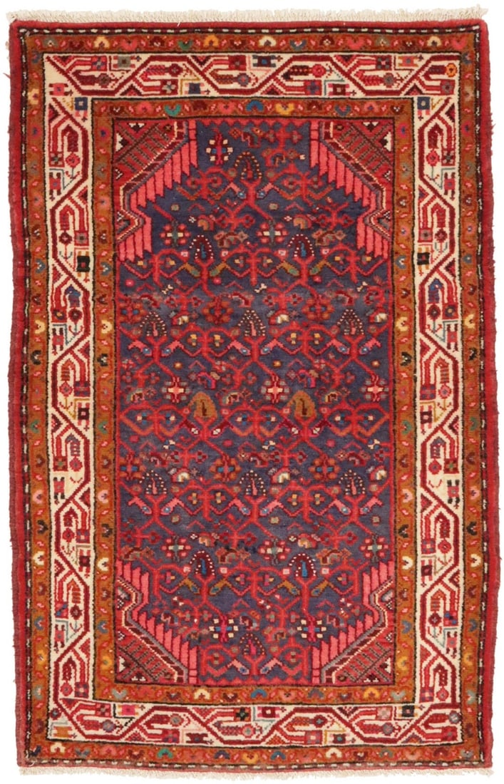 Vintage Tribal Hand-Knotted Wool Oriental Rug 2'9 x 4'3: Vintage Tribal Hand-Knotted Wool Oriental Rug 2'9 x 4'3 Elevate your space with this Vintage Tribal area rug, measuring 2'9" x 4'3". Hand-knotted from high-quality wool, this one-of-a-kind piece featu