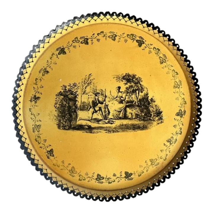 Vintage Coastal Italian Toile Metal Tray 17x17 Saffron: Vintage Coastal Italian Toile Metal Tray 17x17 Saffron Enhance your coastal decor with this Vintage Coastal Italian Toile Painted Metal Tray. This exquisite piece features a charming toile design, sho