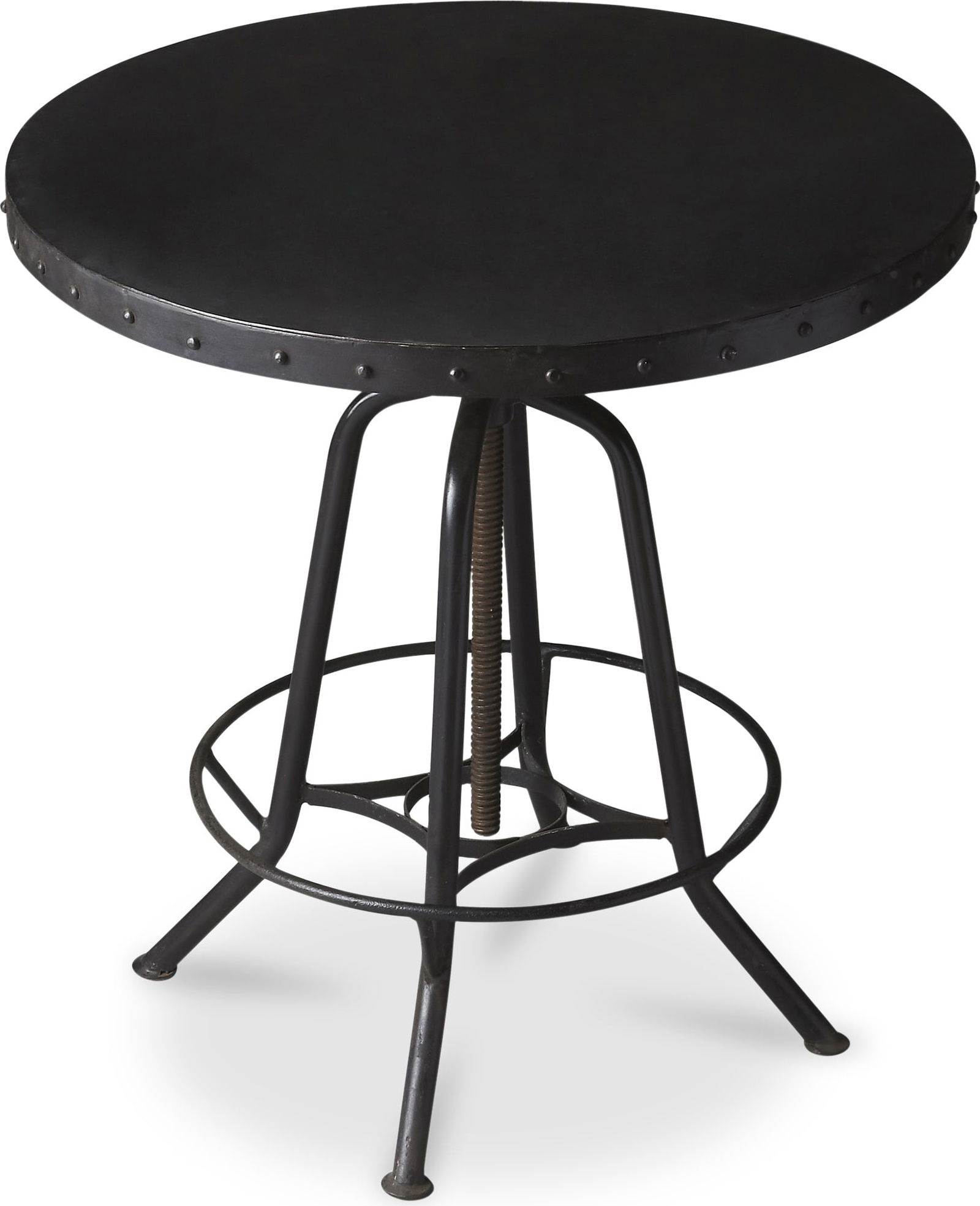 Butler EngleWood Industrial Iron Pub Table Adjustable Height Round: Butler EngleWood Industrial Iron Pub Table Adjustable Height Round This versatile industrial-style pub table is a perfect addition to any modern space. Crafted from durable brass and iron, it features