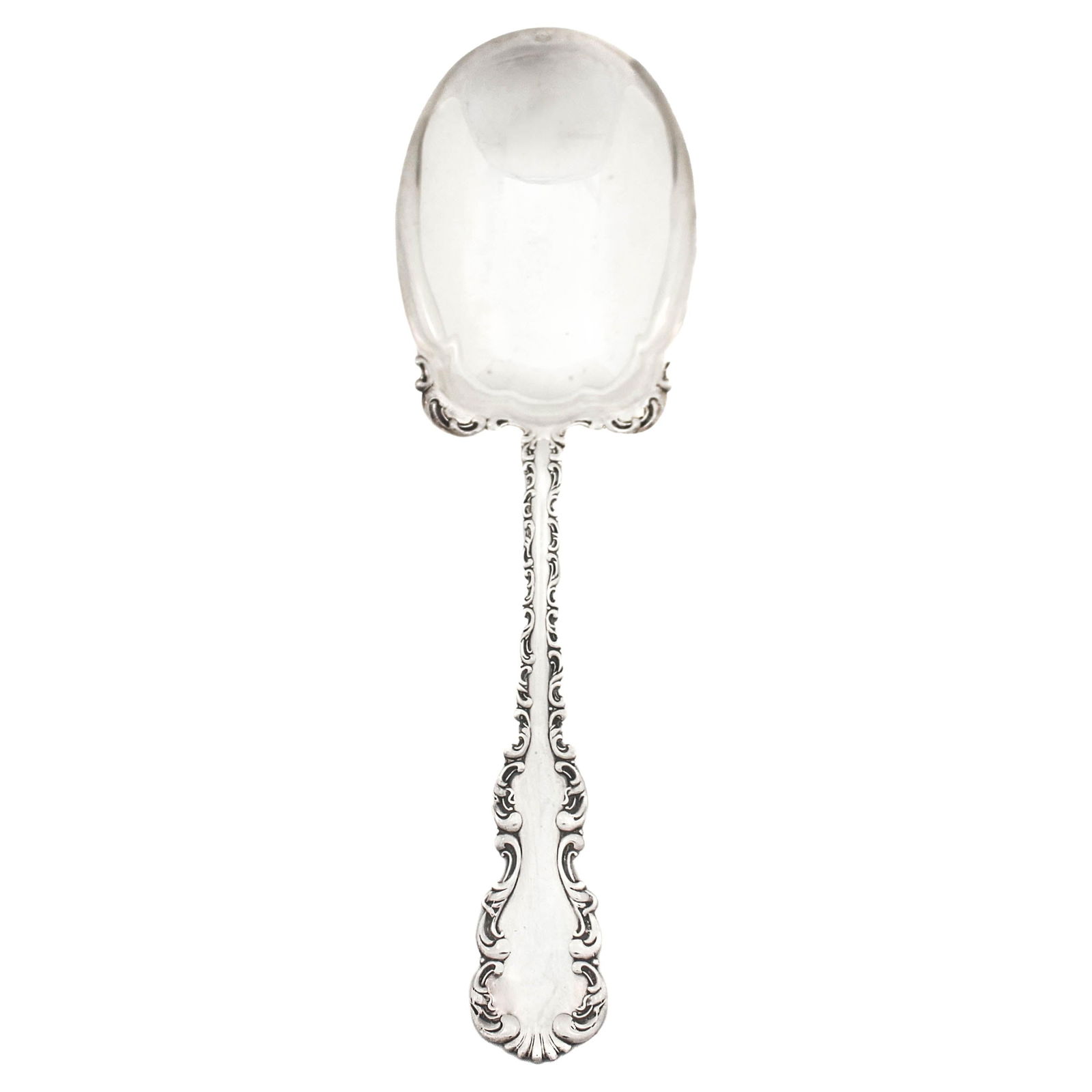 Whiting Sterling Silver Serving Spoon Louis XV Pattern 1891: Whiting Sterling Silver Serving Spoon Louis XV Pattern 1891 This exquisite sterling silver serving spoon features the distinguished "Louis XV" pattern by Whiting Silver, renowned for its elegantly sca