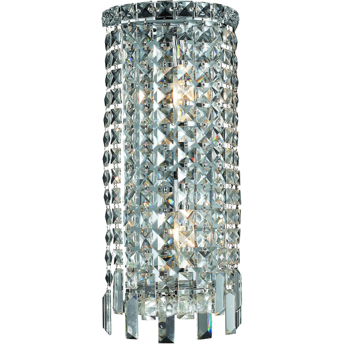 Maxime 18 Inch Chrome Crystal Wall Sconce with Two Lights: Maxime 18 Inch Chrome Crystal Wall Sconce with Two Lights This modern wall sconce features a polished chrome finish and Royal Cut clear crystal accents, creating a sophisticated lighting fixture suita