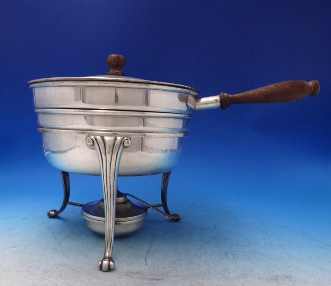 ACN Mexican Sterling Silver Chafing Dish with Wood Handle and Burner (1 of 12)