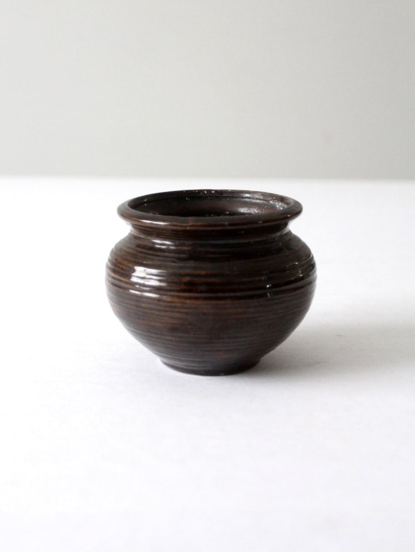 Vintage Studio Pottery Vase with Brown Glaze and Sculptural Design (1 of 8)