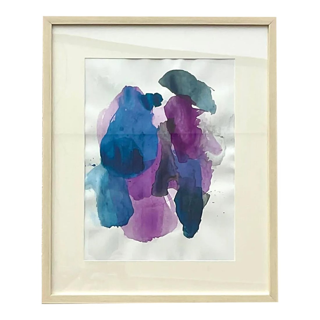 Vintage Boho Abstract Watercolor Painting Signed Swartz 27.25 x 33.25: Vintage Boho Abstract Watercolor Painting Signed Swartz 27.25 x 33.25 This beautiful vintage Boho original watercolor on paper showcases a chic abstract design in brilliant colors, predominantly featu