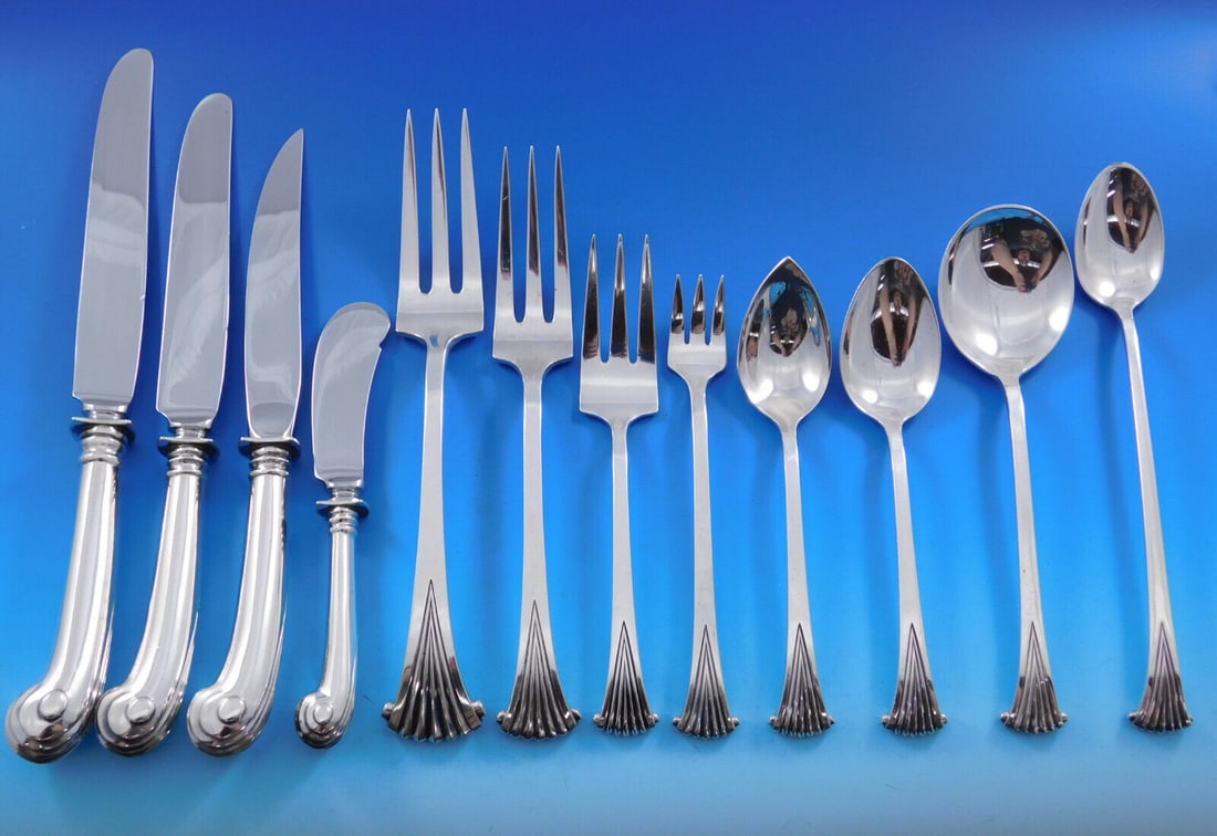 Tuttle Onslow Sterling Silver Flatware Set for 12 155 pcs: Tuttle Onslow Sterling Silver Flatware Set for 12 155 pcs Discover the elegance of the Onslow pattern by Tuttle, a stunning sterling silver flatware service designed for 12. This exceptional 155-piece