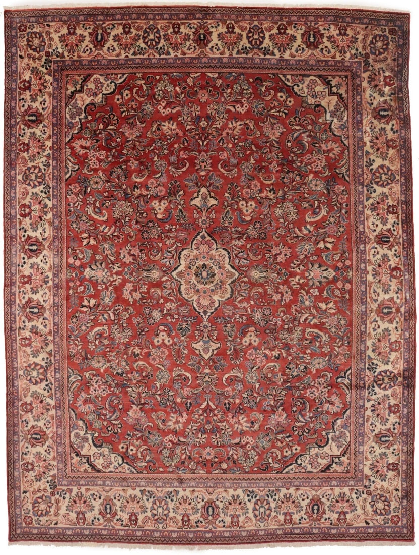Handmade Vintage Floral Oriental Rug 13'5 x 10'2 Wool Carpet: Handmade Vintage Floral Oriental Rug 13'5 x 10'2 Wool Carpet Enhance your living space with this exquisite handmade semi-antique floral Oriental rug, a classic vintage wool carpet that adds elegance a