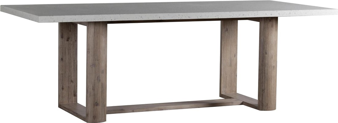 Durano Outdoor Dining Table White Terrazzo Acacia Wood 91 Inches: Durano Outdoor Dining Table White Terrazzo Acacia Wood 91 Inches Introducing a stylish outdoor dining table that beautifully combines modern and vintage aesthetics. This new piece features a stunning