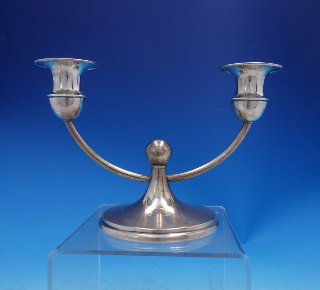 Richard Dimes Sterling Silver 2-Light Candelabra Mid-Century Modern: Richard Dimes Sterling Silver 2-Light Candelabra Mid-Century Modern This exquisite Richard Dimes candelabra embodies the elegance of Mid-Century Modern design. Crafted from high-quality sterling silve