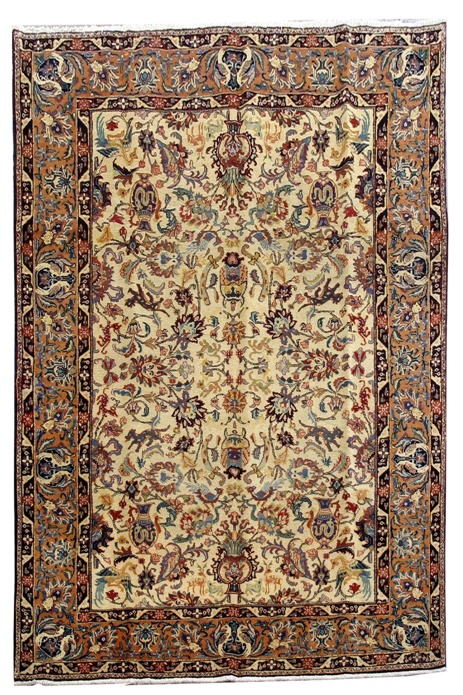 Handcrafted 7'3 x 11 Persian Tabriz Rug with Traditional Designs: Handcrafted 7'3 x 11 Persian Tabriz Rug with Traditional Designs Free continental US Shipping Enhance your living space with this exquisite 7.3 x 11 Persian Tabriz Rug, meticulously handcrafted by ski