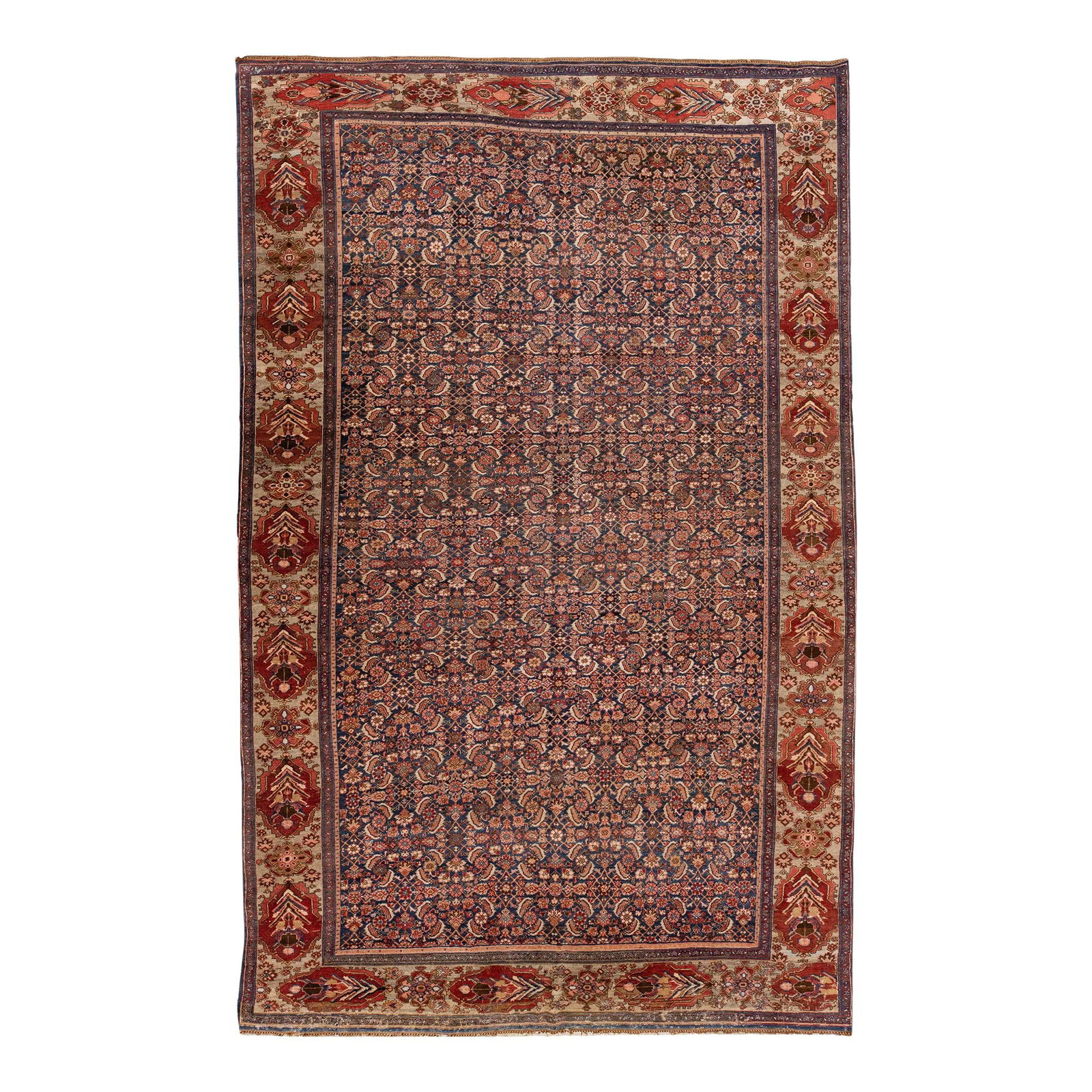 Antique Bidjar Hand-Knotted Wool Rug 9' x 13'8'' Blue Floral Design: Antique Bidjar Hand-Knotted Wool Rug 9' x 13'8'' Blue Floral Design This exquisite antique Bidjar rug is hand-knotted from high-quality wool, showcasing a stunning blue color field adorned with a trad