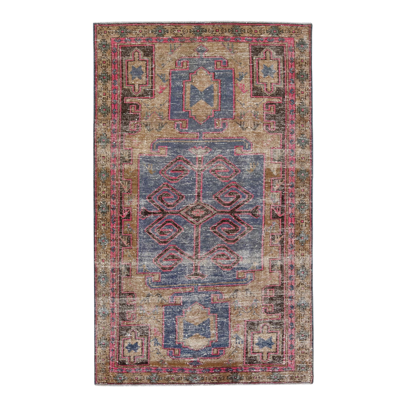 Vintage Persian Handmade Tribal Wool Rug Navy Blue 4'3 x 7'2: Vintage Persian Handmade Tribal Wool Rug Navy Blue 4'3 x 7'2 This exquisite vintage Persian rug showcases a distressed look, hand-knotted from high-quality wool. The striking navy blue field is comple