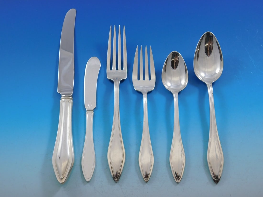 Towle Mary Chilton Sterling Silver Flatware Set for 12 77 Pieces: Towle Mary Chilton Sterling Silver Flatware Set for 12 77 Pieces This exquisite Mary Chilton flatware set by Towle is crafted from sterling silver and includes a total of 77 pieces, providing service
