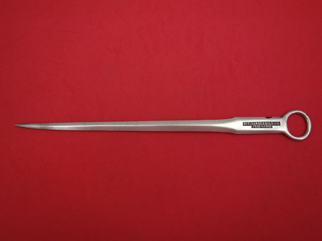 Gorham Silverplate Letter Opener R.T. Vanderbilt 10 Inch 1916-1941: Gorham Silverplate Letter Opener R.T. Vanderbilt 10 Inch 1916-1941 This exquisite 10-inch letter opener by Gorham, stamped "R.T. Vanderbilt & Co. 1916-1941", features a classic design crafted from ste