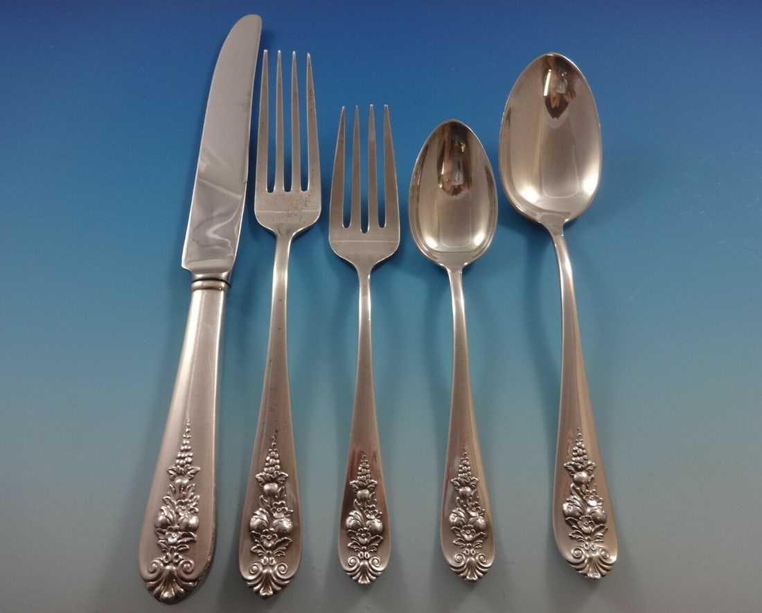 Lunt Pendant of Fruit Sterling Silver Flatware Set for 12 - 65 Pieces with Storage Chest: Lunt Pendant of Fruit Sterling Silver Flatware Set for 12 - 65 Pieces with Storage Chest Discover the elegance of the Pendant of Fruit flatware set by Lunt, crafted from high-quality sterling silver.