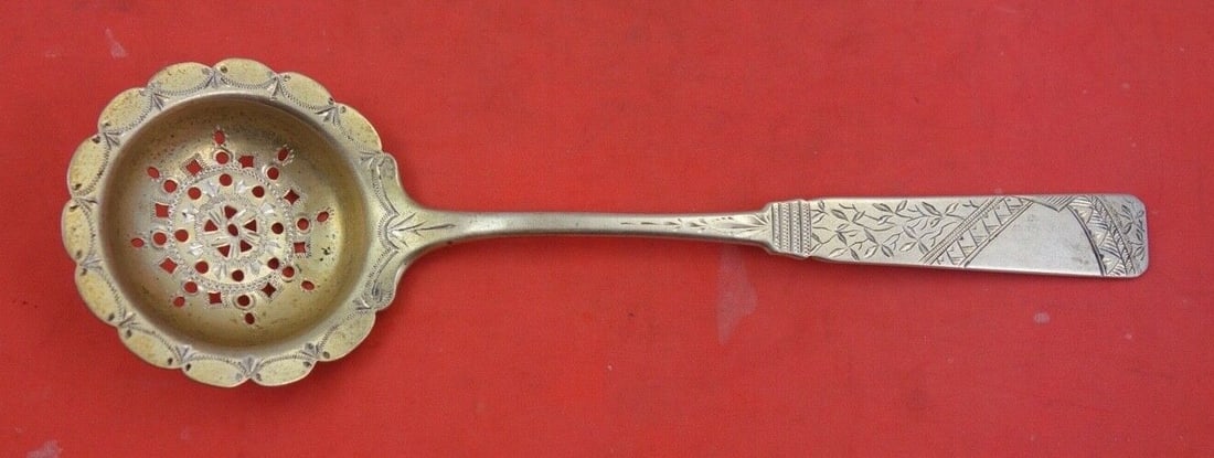 Seymour Square Handled Sterling Silver Sugar Sifter Gold Wash 6 3/4 in: Seymour Square Handled Sterling Silver Sugar Sifter Gold Wash 6 3/4 in This exquisite sugar sifter features a square handled design and is crafted from sterling silver by Seymour. The piece showcases