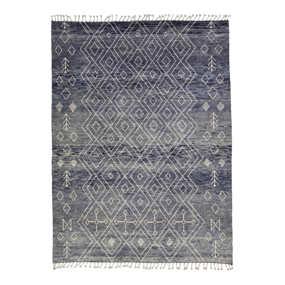 Navy Blue Handmade Moroccan Wool Rug 8 x 10'7 Geometric Design: Navy Blue Handmade Moroccan Wool Rug 8 x 10'7 Geometric Design Enhance your space with this exquisite handmade Moroccan wool rug, showcasing a stunning navy blue background adorned with striking white