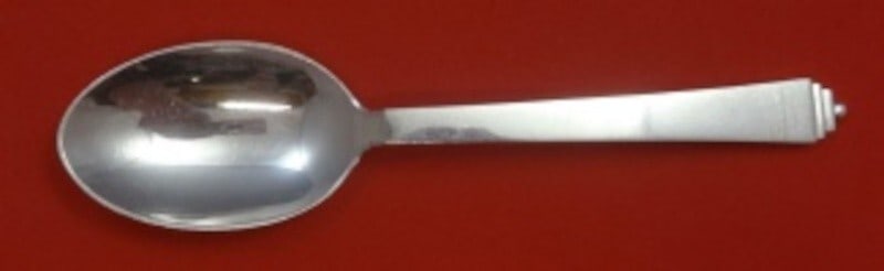 Georg Jensen Pyramid Sterling Silver Dinner Spoon GI/GJ Mark 7 3/8": Georg Jensen Pyramid Sterling Silver Dinner Spoon GI/GJ Mark 7 3/8" This exquisite dinner spoon is part of the Pyramid pattern by Georg Jensen, crafted from high-quality sterling silver. Measuring 7 3