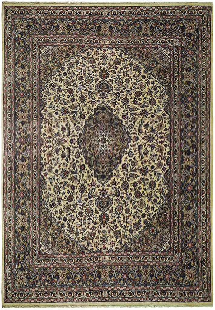 Ivory Semi-Antique Persian Kashan Area Rug 9.8 x 12.7 Handcrafted Wool: Ivory Semi-Antique Persian Kashan Area Rug 9.8 x 12.7 Handcrafted Wool Free continental US Shipping Enhance your living space with this exquisite 9.8 x 12.7 ivory semi-antique Persian Kashan Oriental