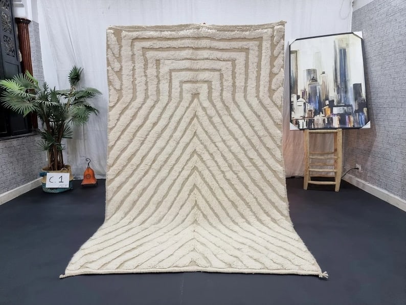 Handwoven Stylish Engraved Rug 100% Sheep Wool Morocco 10x5ft: Handwoven Stylish Engraved Rug 100% Sheep Wool Morocco 10x5ft Experience the beauty of traditional craftsmanship with this Stylish Authentic Soft Engraved Rug. Handwoven in the Atlas Mountains by loca