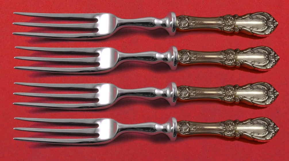 Reed and Barton Burgundy Sterling Silver Fruit Fork Set 4pc 6 Inch: Reed and Barton Burgundy Sterling Silver Fruit Fork Set 4pc 6 Inch Enhance your dining experience with this exquisite 4-piece fruit fork set, crafted in the elegant Burgundy pattern by Reed and Barton