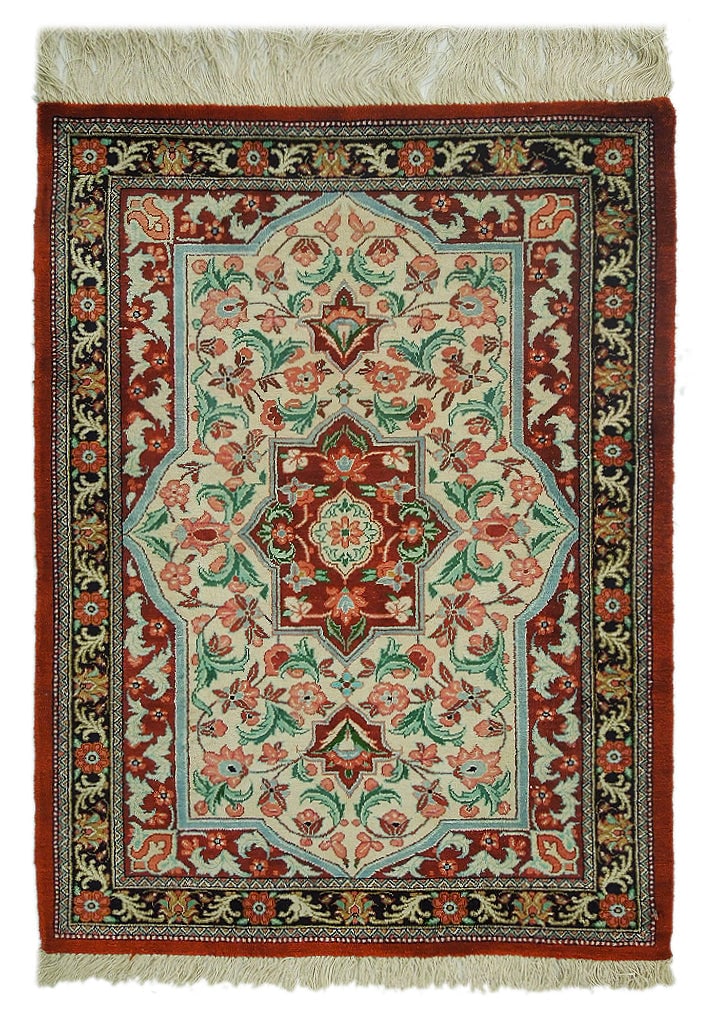 Luxurious 1.9 x 2.7 Persian Qum Silk Area Rug Handmade in Iran: Luxurious 1.9 x 2.7 Persian Qum Silk Area Rug Handmade in Iran Free continental US Shipping Experience unparalleled luxury with this exquisite 2' x 3' High-End Persian Qum Silk Rug, handcrafted in the