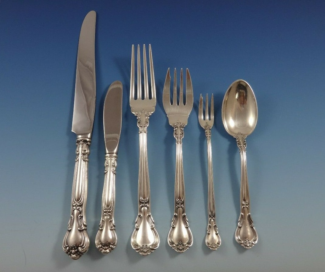 Gorham Chantilly Sterling Silver Flatware Set for 8 - 54 Pieces: Gorham Chantilly Sterling Silver Flatware Set for 8 - 54 Pieces Elevate your dining experience with the Chantilly by Gorham Sterling Silver Dinner Flatware Set, designed for 8 and comprising 54 exquis