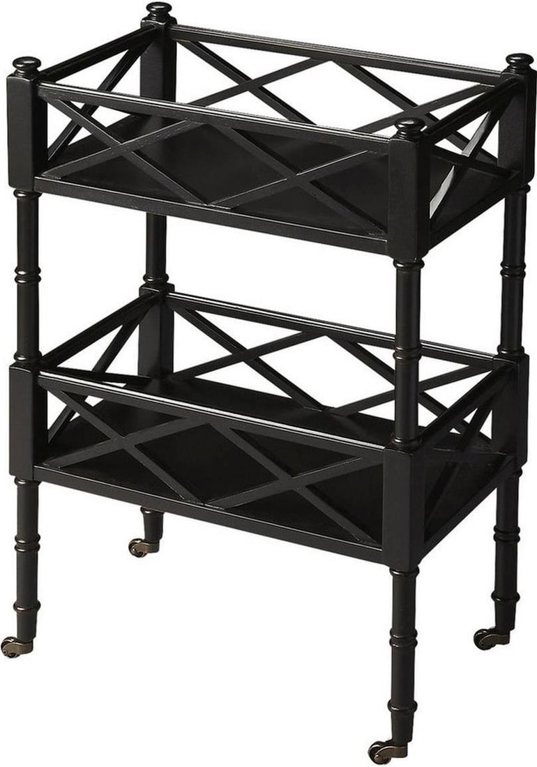 Butler Foster Bar Cart Open Fretwork Black Licorice Finish: Butler Foster Bar Cart Open Fretwork Black Licorice Finish Introducing the versatile Foster Bar Cart, designed with an elegant open fretwork style, perfect for your transitional decor. This bar cart i